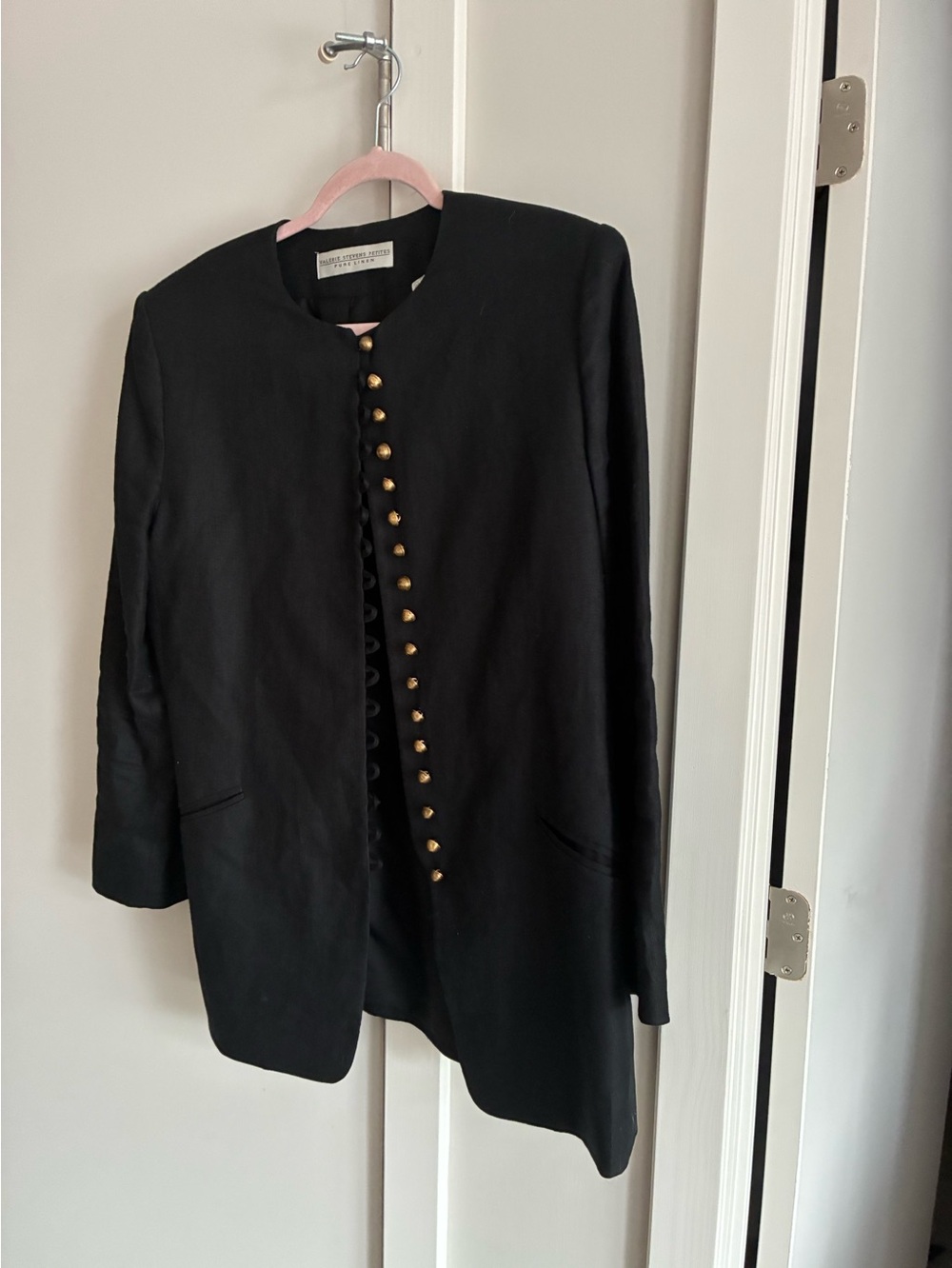 Linen Black Women's Button-Front Coat Jacket